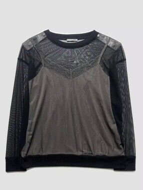 Zara Black Sheer Mesh Top with Ribbed Neck